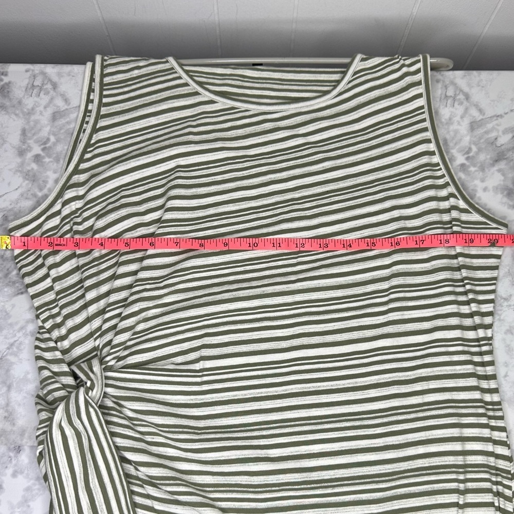 Cotton Striped faux wrap Side Tie green sleeveless Midi Shift Dress 2x petite - Picture 3 of 7